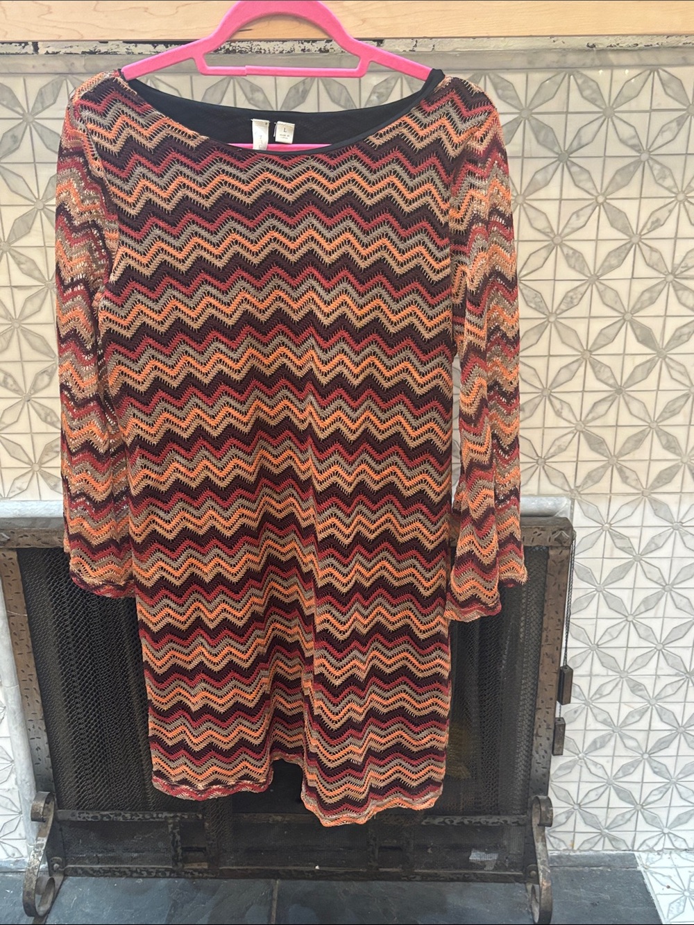 Tacera Zigzag Knit Dress in Black, Red, Orange, Cream